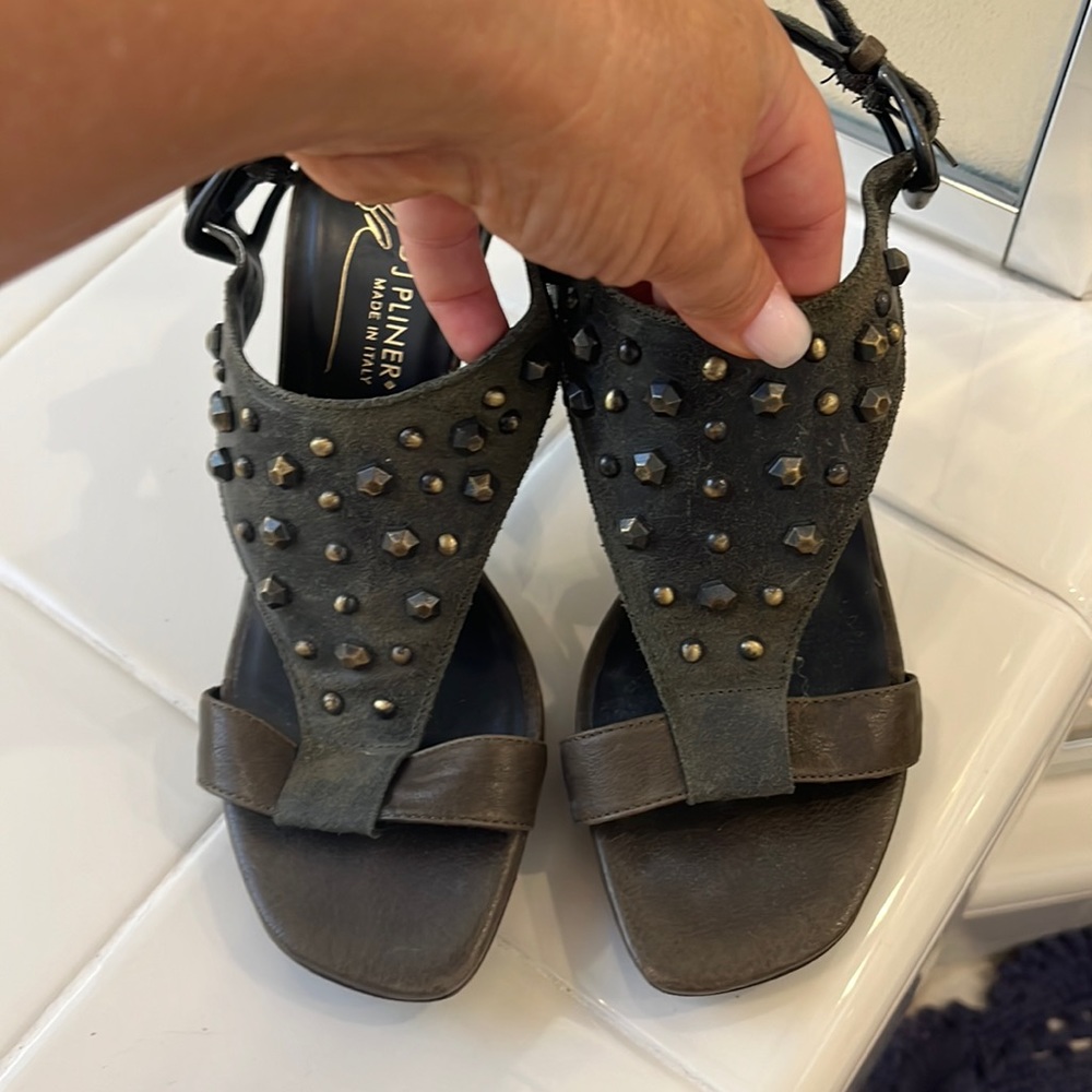 Gorgeous olive green studded strappy heels